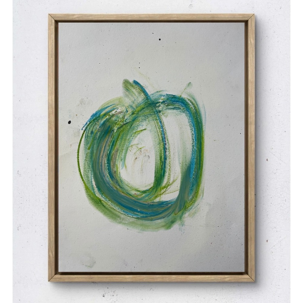 Original Abstract Spiritual Painting Blue Green Circle 9x12 Paper Wall Art
